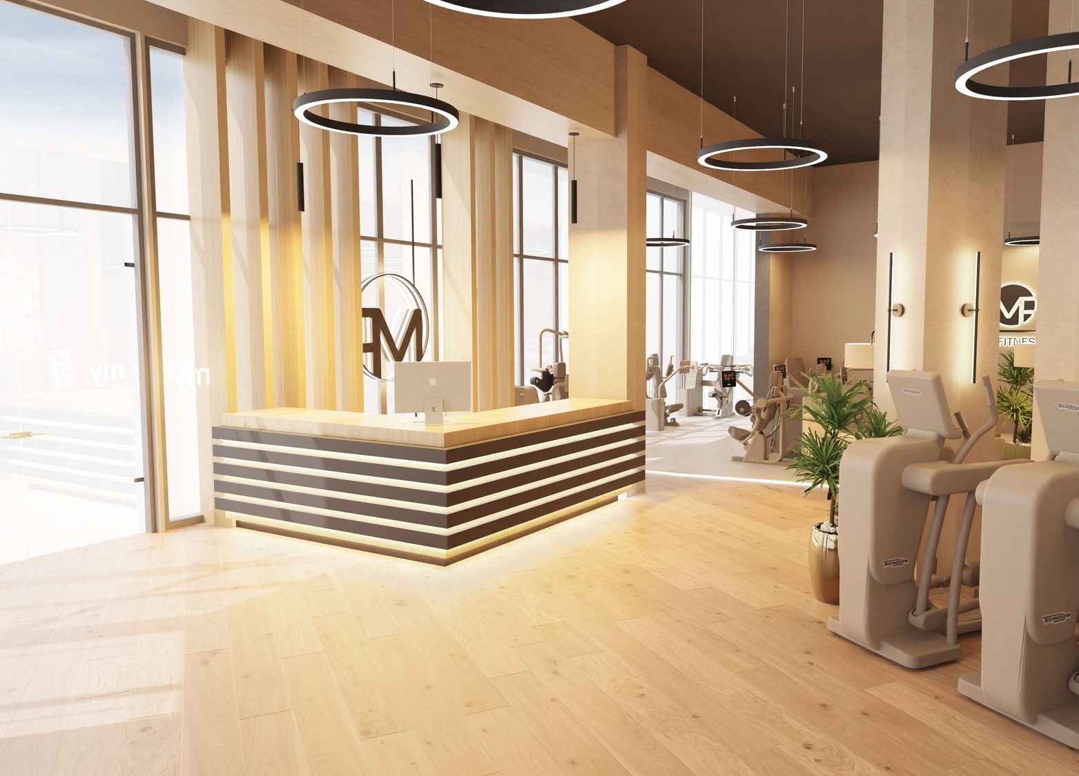 Visualisierung myfitness Graz: Empfang mit Cardiobereich